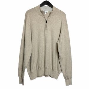 Peter Millar Men's Providence Tan Quarter Zip Sweater Cotton Silk  XL